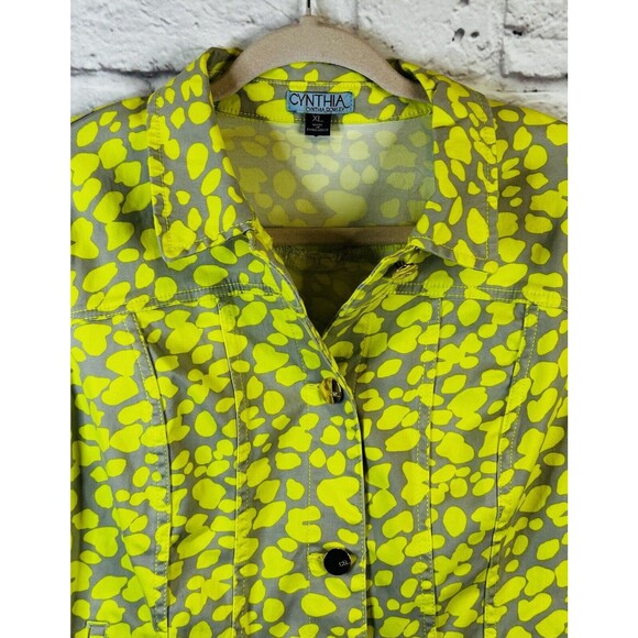 Cynthia Rowley Women's Soft Denim Jacket Button Up Neon Yellow Gray Colorful XL - Picture 2 of 8